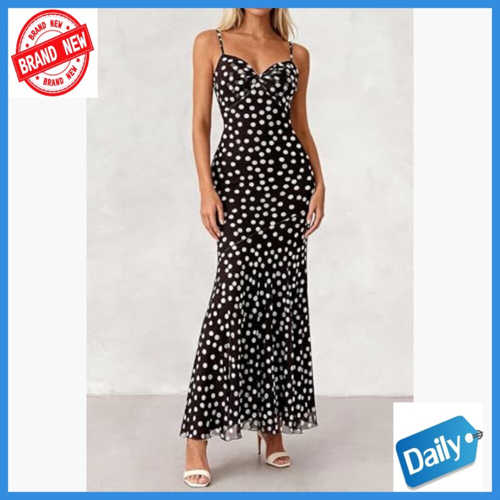 Maxi Dress with Spaghetti Straps Twist Knot Front Mermaid Hem Summer Casual - Picture 6 of 7